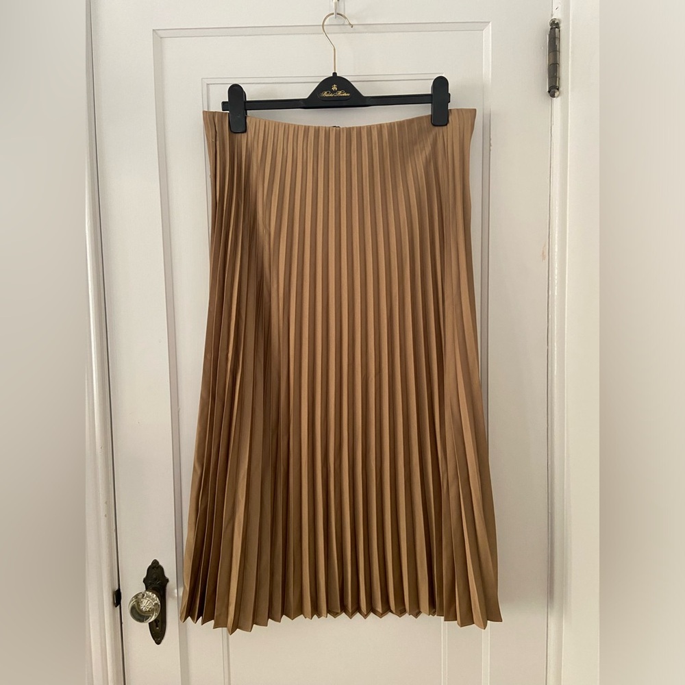 J. Crew Tan Pleated Midi Skirt